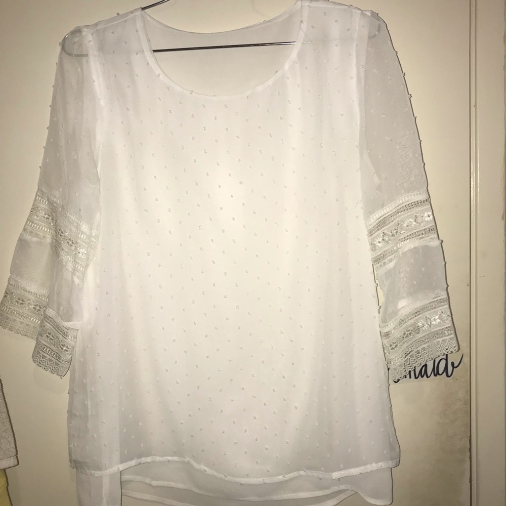 White sheer blouse with detailing: unknown brand